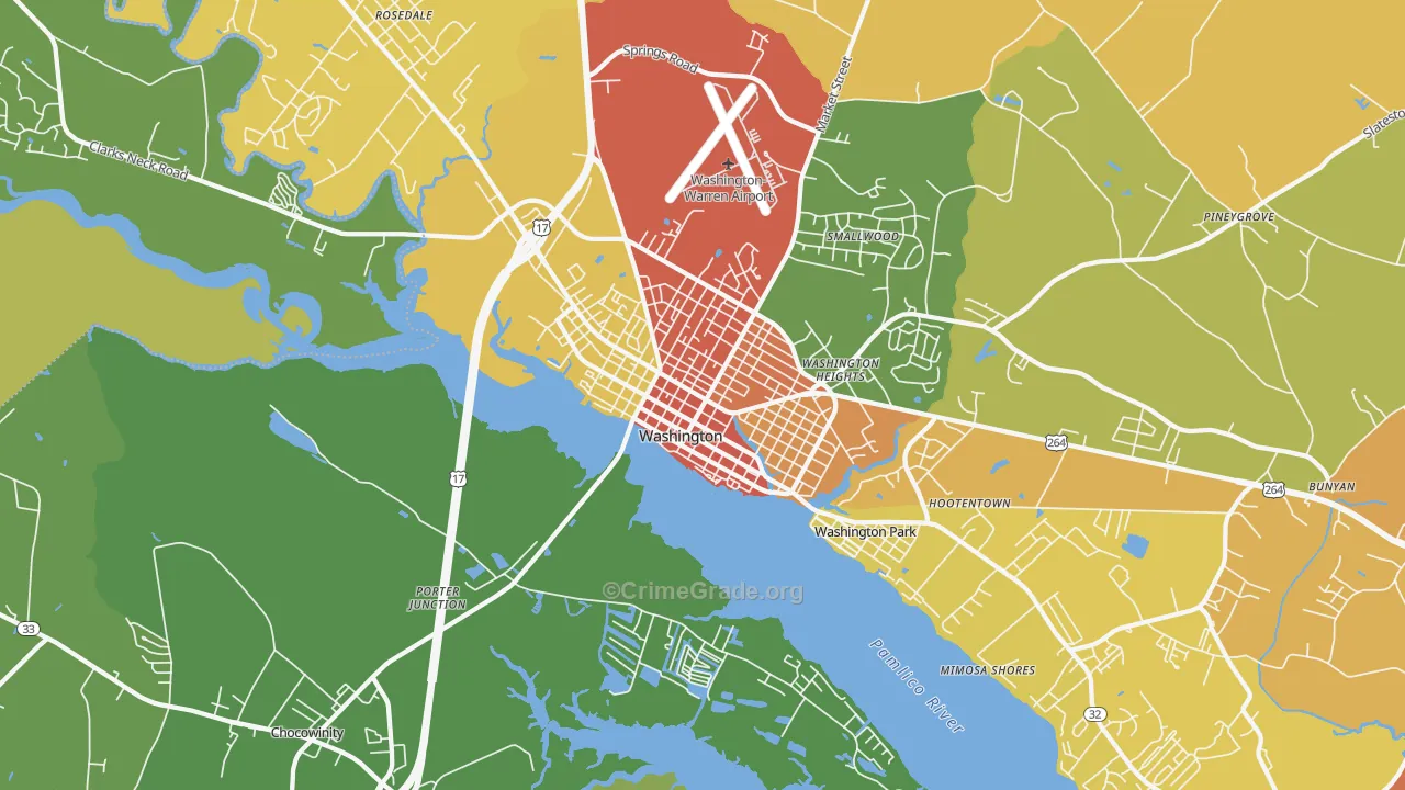 Washington Park, NC Map of Robbery Rates