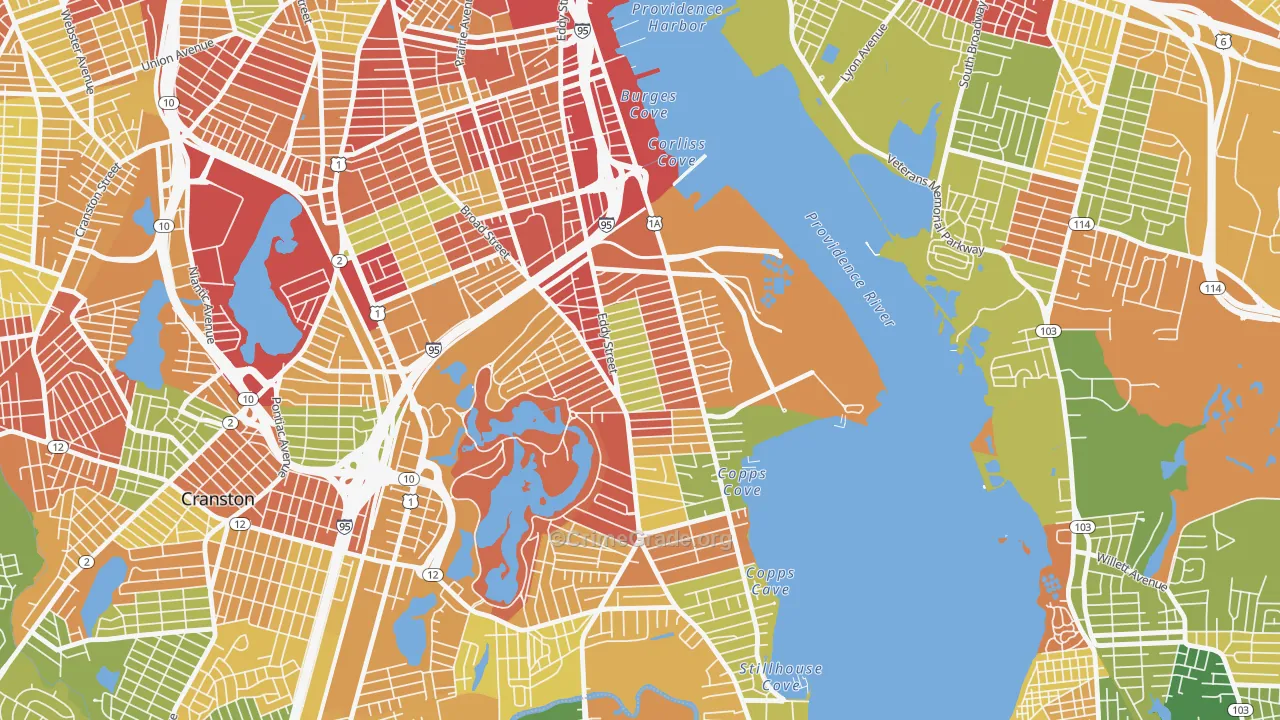 Washington Park, Providence, RI Map of Robbery Rates