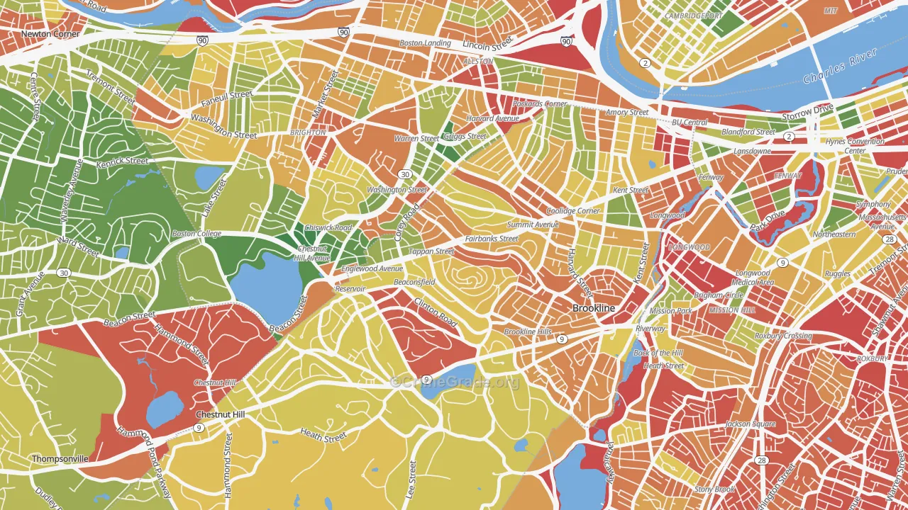 Washington Square, Brookline, MA Map of Robbery Rates