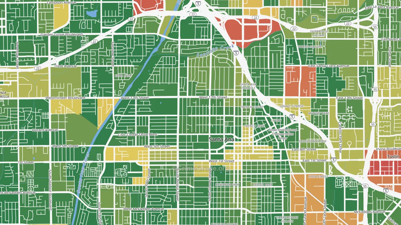 Washington Square, Santa Ana, CA Map of Robbery Rates