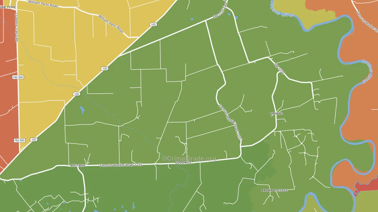 Washington, TX Map of Robbery Rates