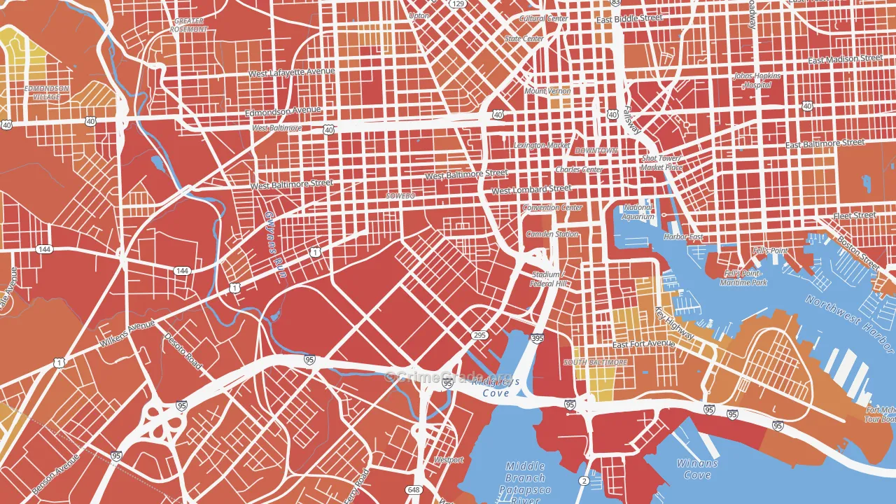 Washington Village, Baltimore, MD Map of Robbery Rates