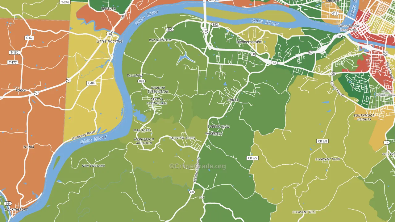 Washington, WV Map of Robbery Rates