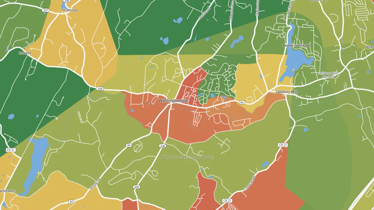 Washingtonville, NY Map of Robbery Rates