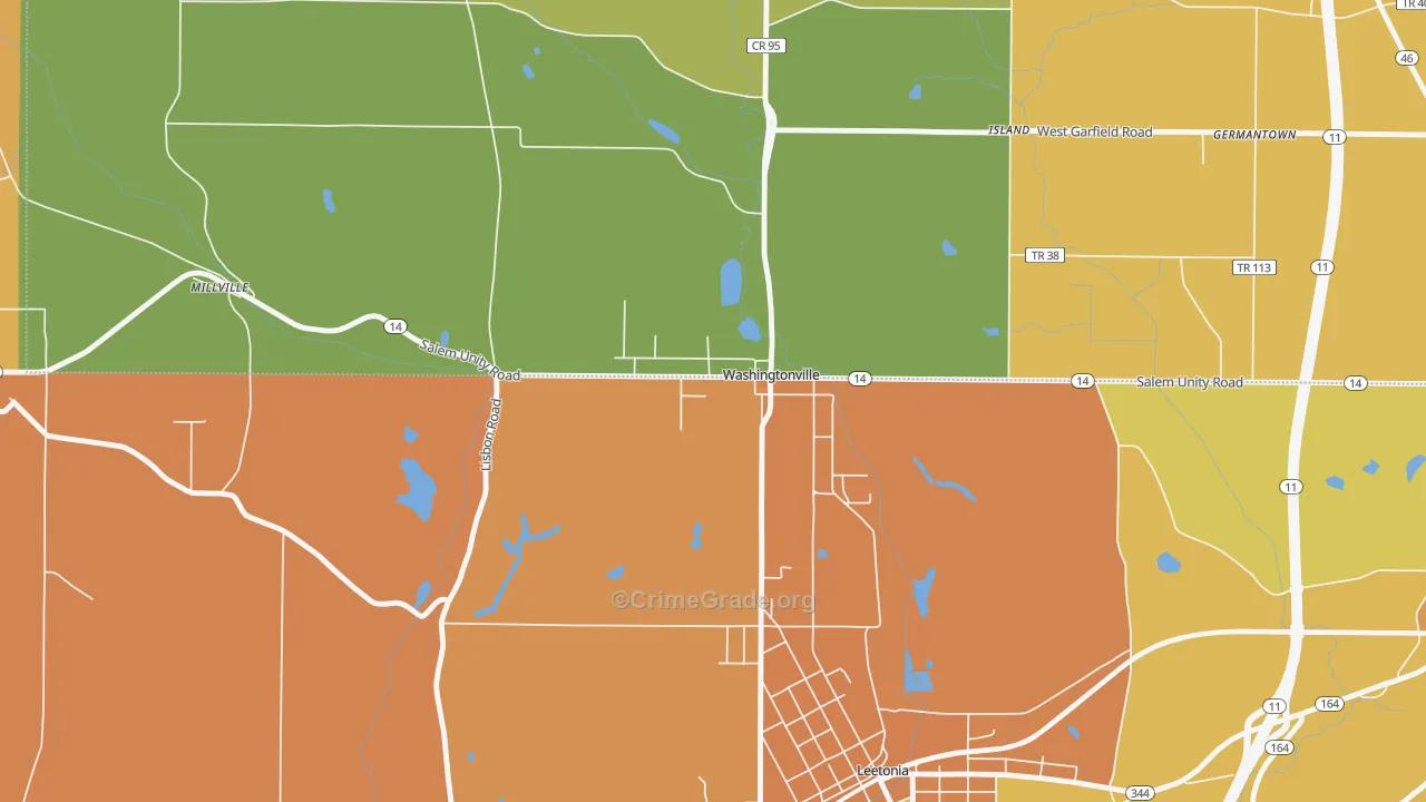 Washingtonville, OH Map of Robbery Rates
