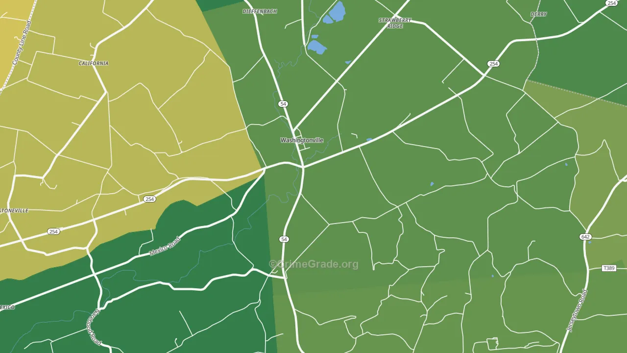 Washingtonville, PA Map of Robbery Rates