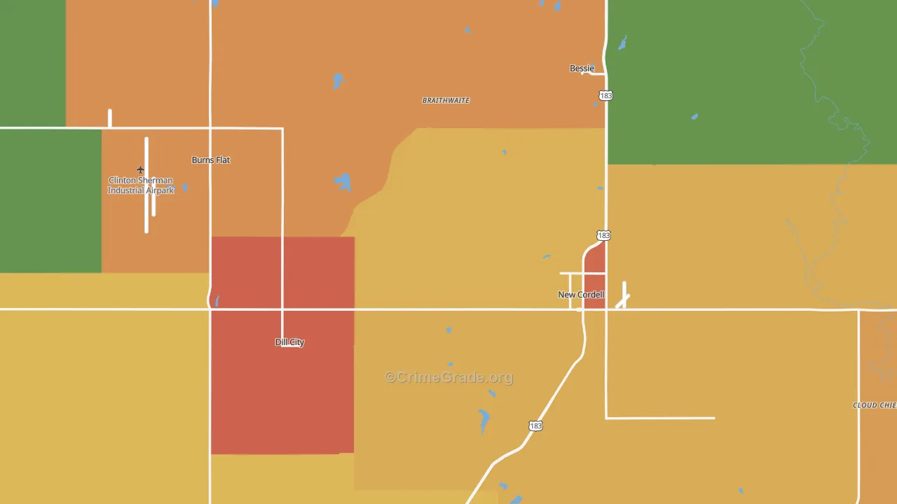 Washita County, OK Map of Robbery Rates
