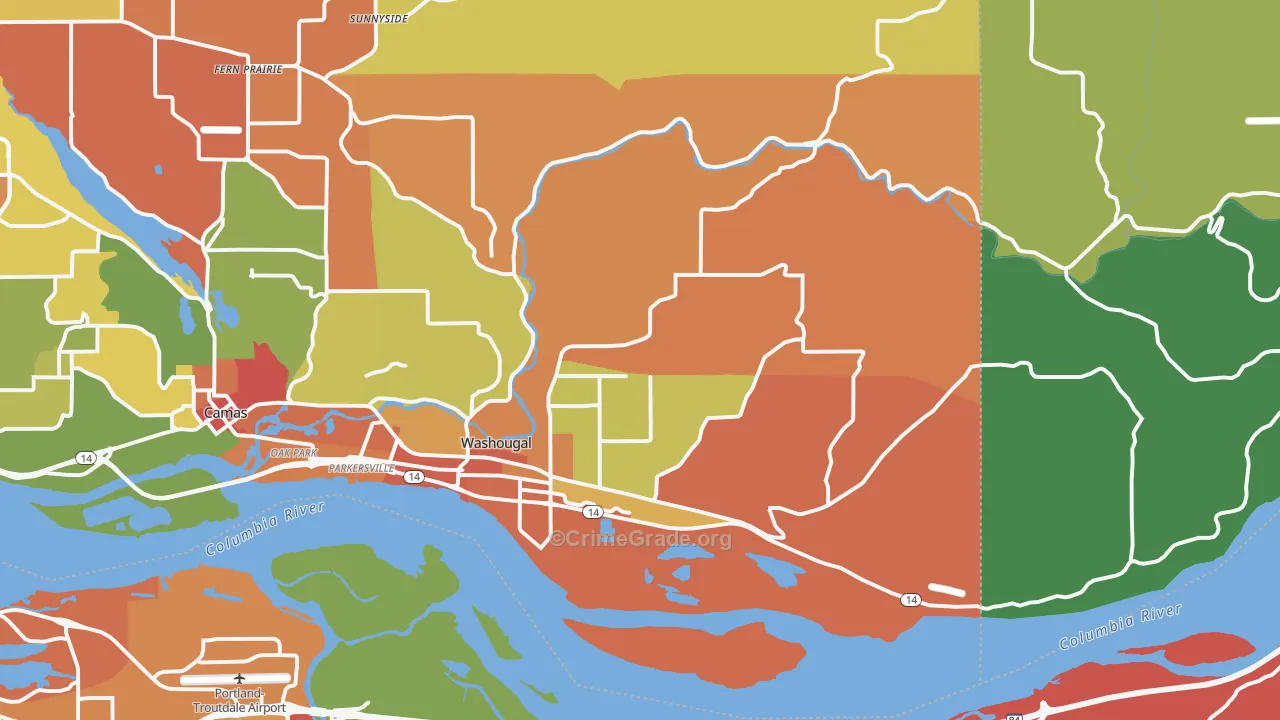 Washougal, WA Map of Robbery Rates