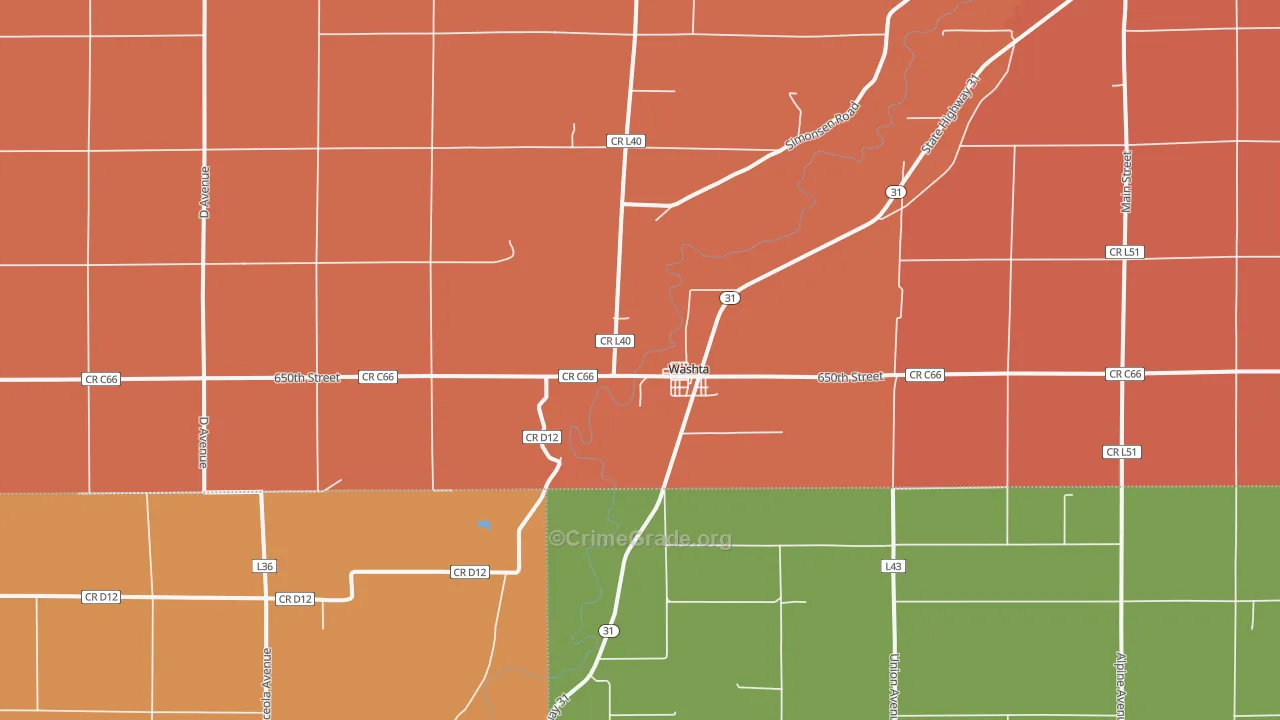 Washta, IA Map of Robbery Rates