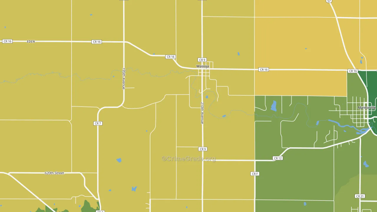Wasioja, MN Map of Robbery Rates