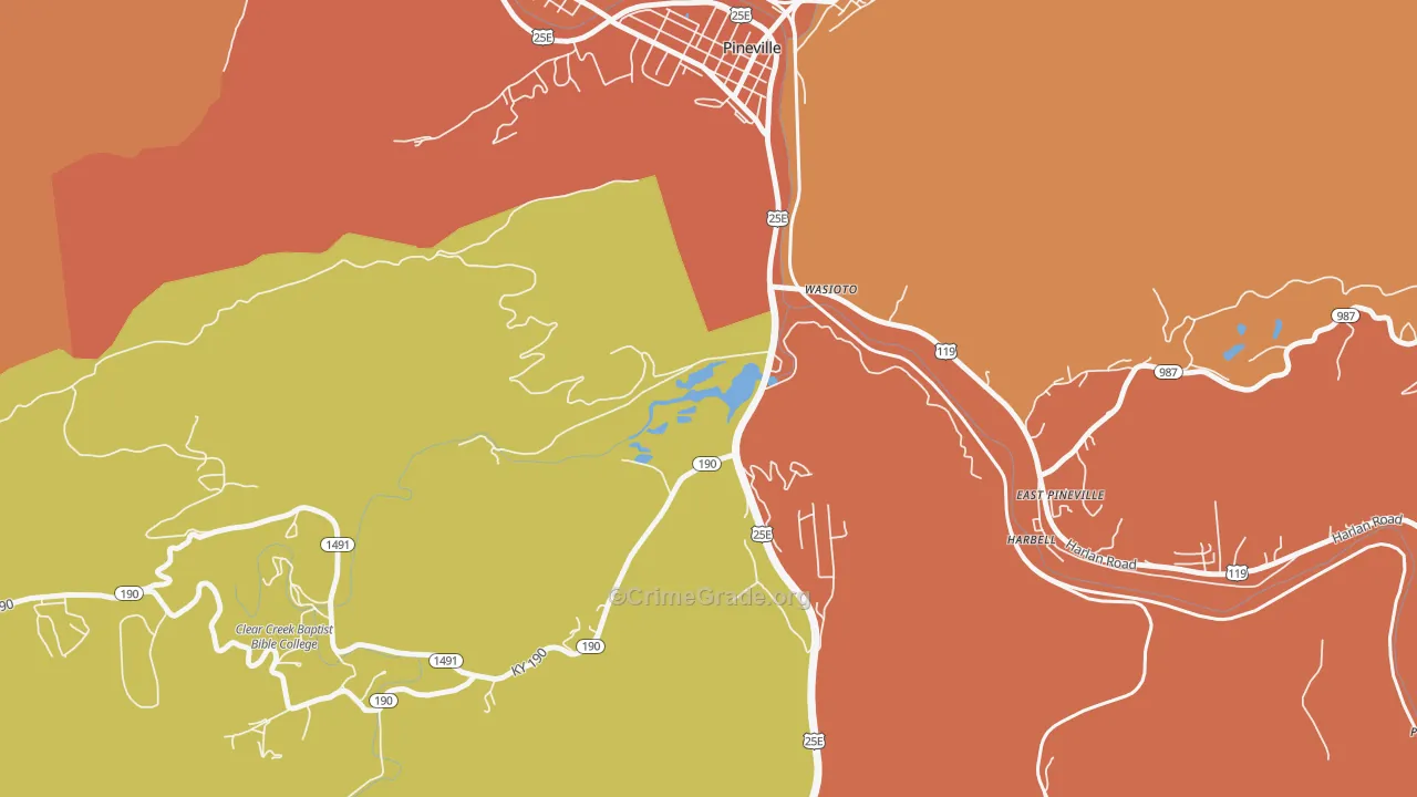 Wasioto, KY Map of Robbery Rates