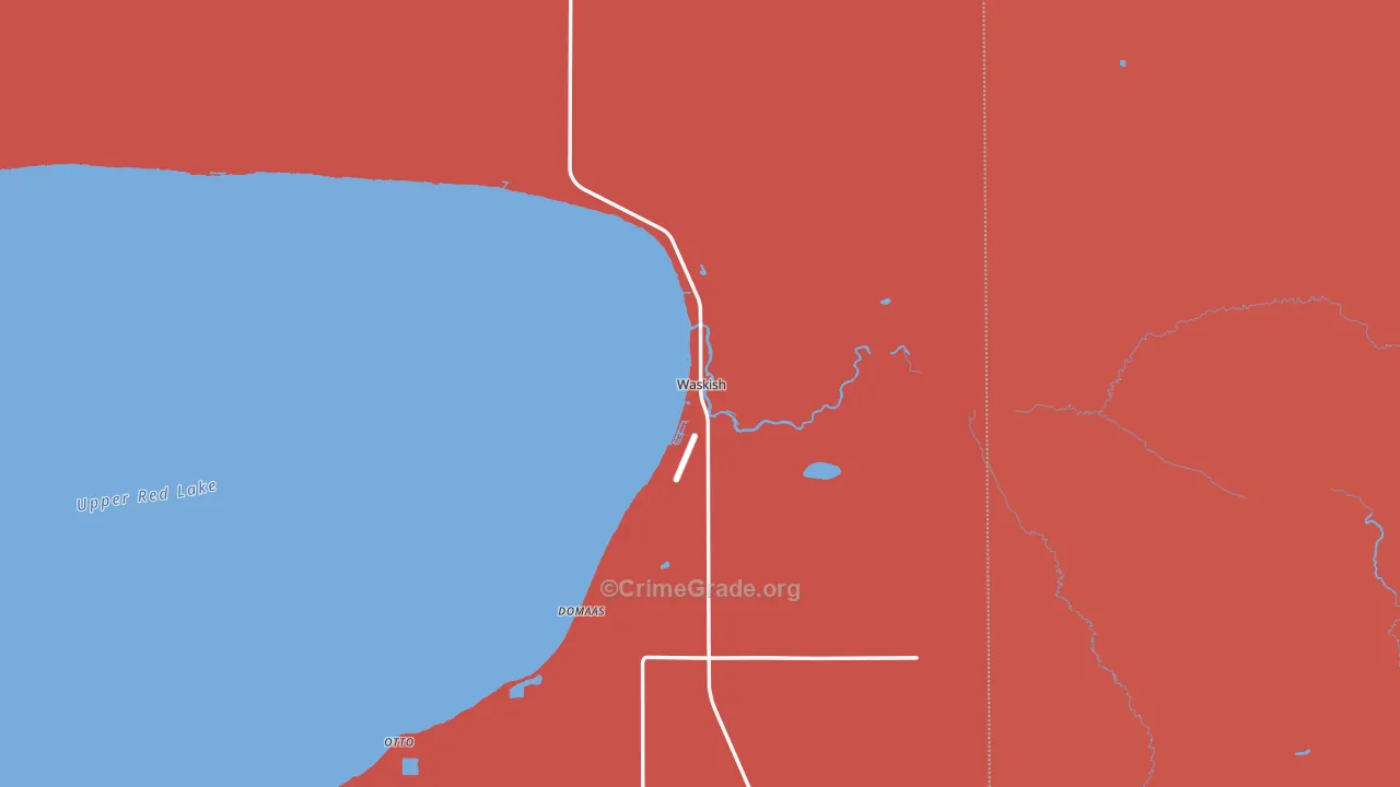 Waskish, MN Map of Robbery Rates