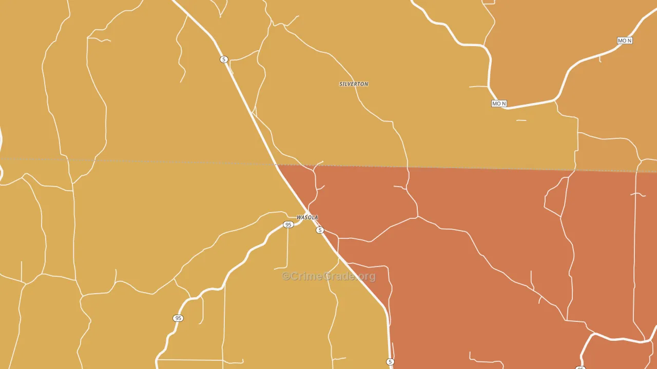 Wasola, MO Map of Robbery Rates