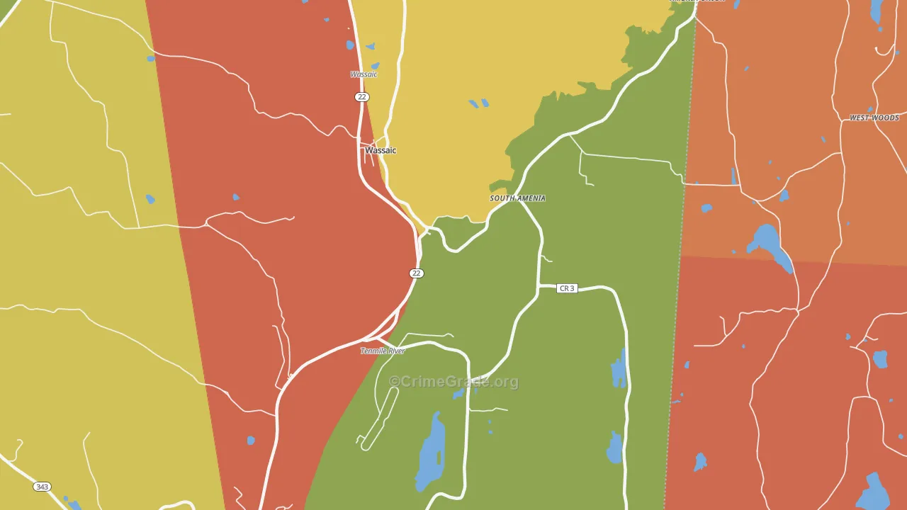 Wassaic, NY Map of Robbery Rates