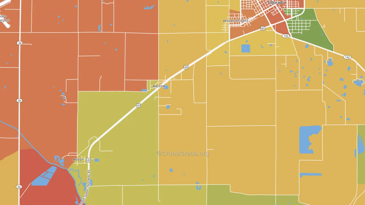 Wasson, IL Map of Robbery Rates