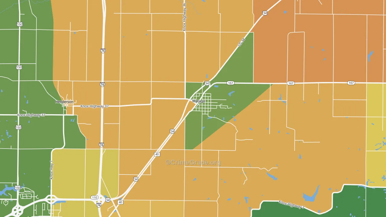 Wataga, IL Map of Robbery Rates
