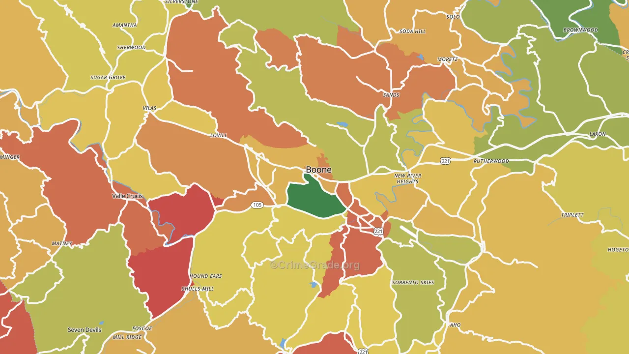 Watauga County, NC Map of Robbery Rates