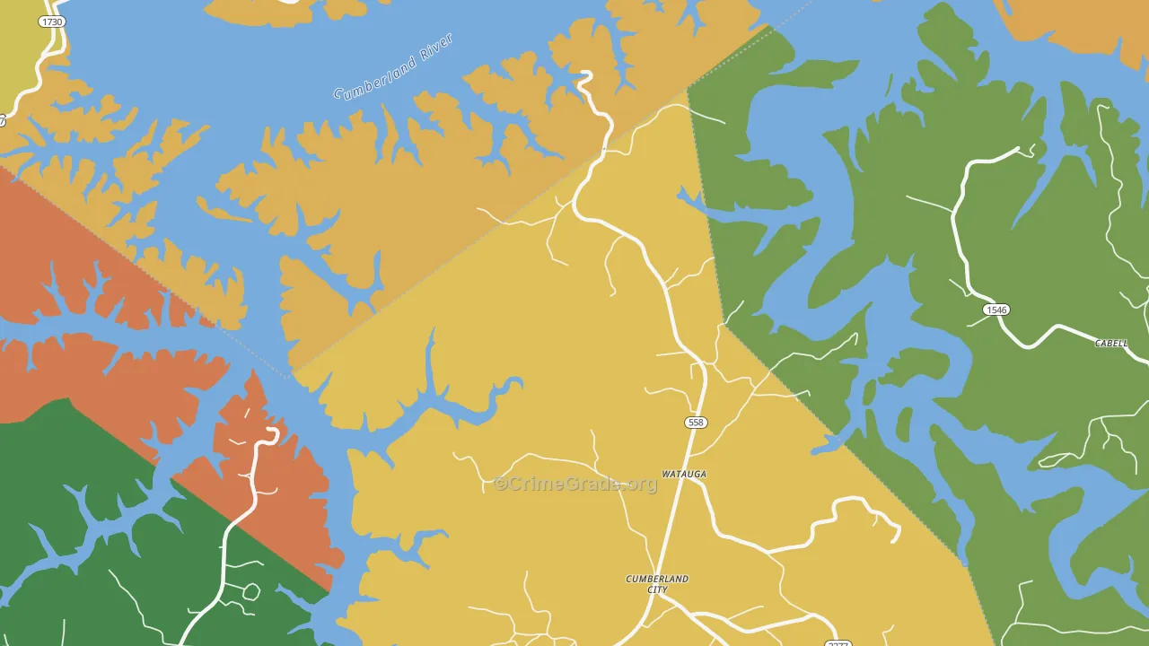 Watauga, KY Map of Robbery Rates
