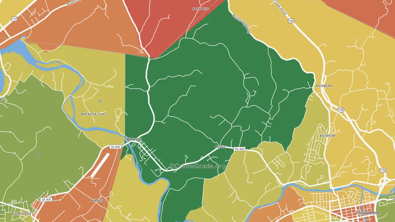 Watauga, TN Map of Robbery Rates