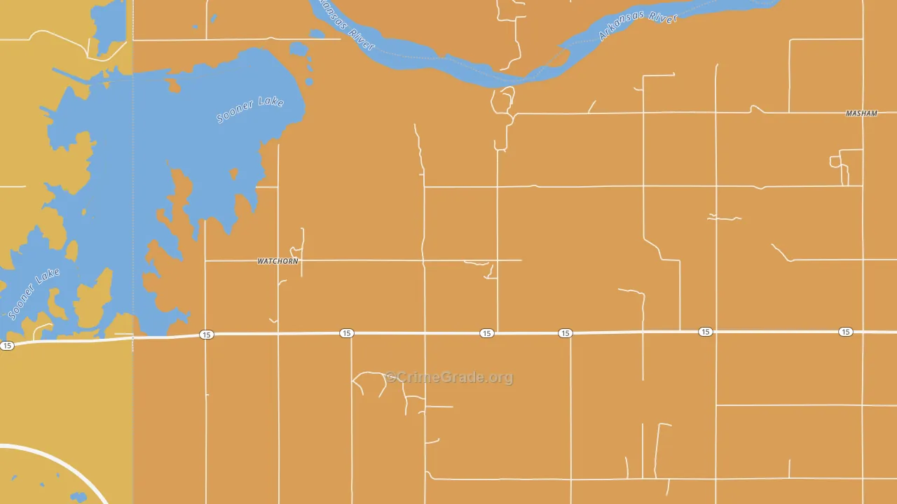 Watchorn, OK Map of Robbery Rates