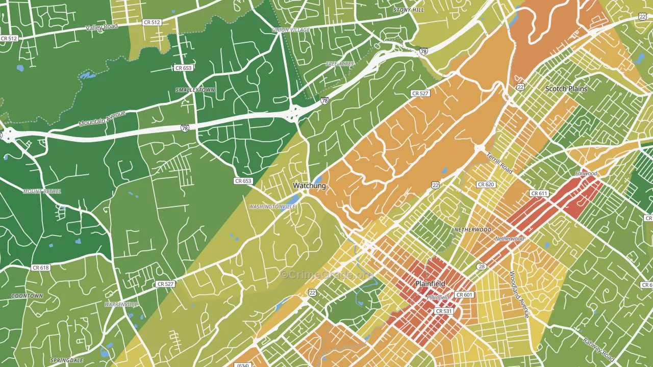 Watchung, NJ Map of Robbery Rates