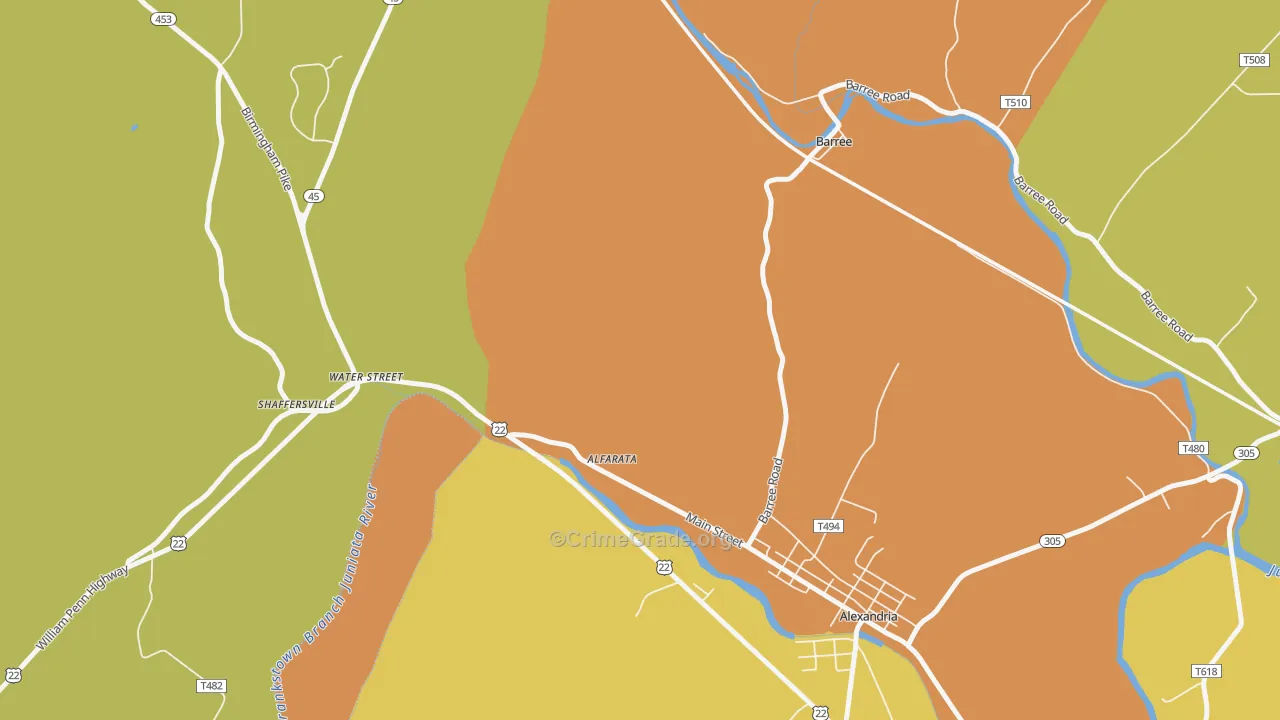 Water Street, PA Map of Robbery Rates