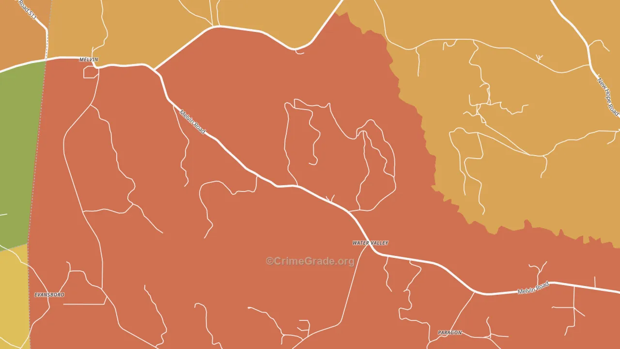 Water Valley, AL Map of Robbery Rates