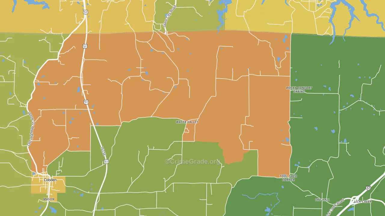 Water Valley, IL Map of Robbery Rates