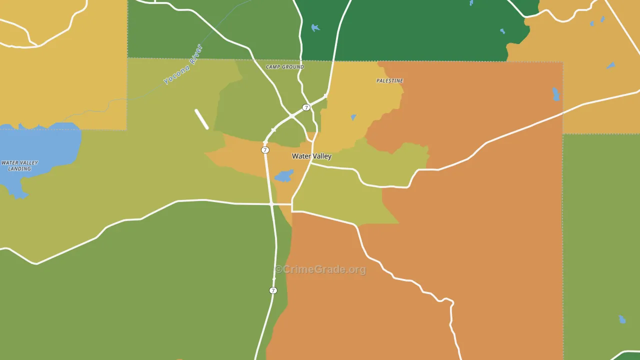 Water Valley, MS Map of Robbery Rates