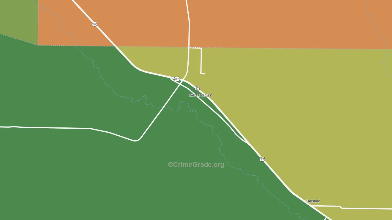 Water Valley, TX Map of Robbery Rates