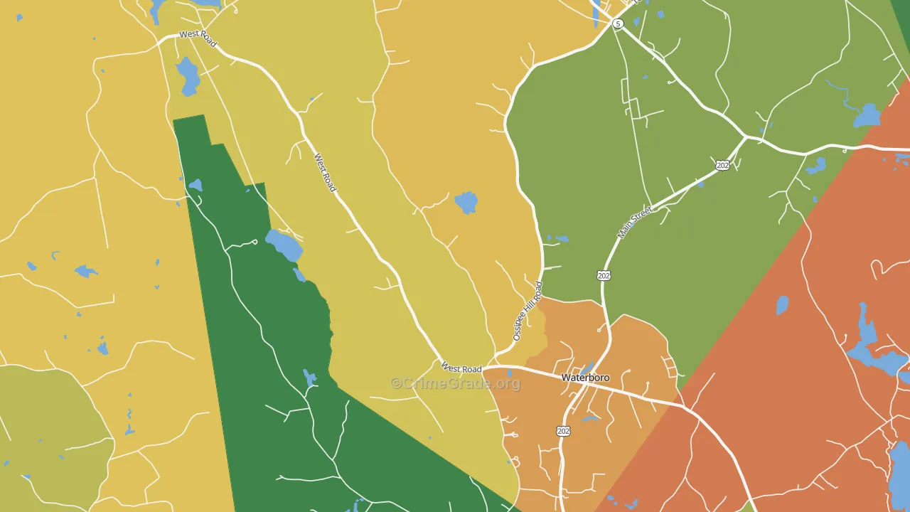 Waterboro, ME Map of Robbery Rates
