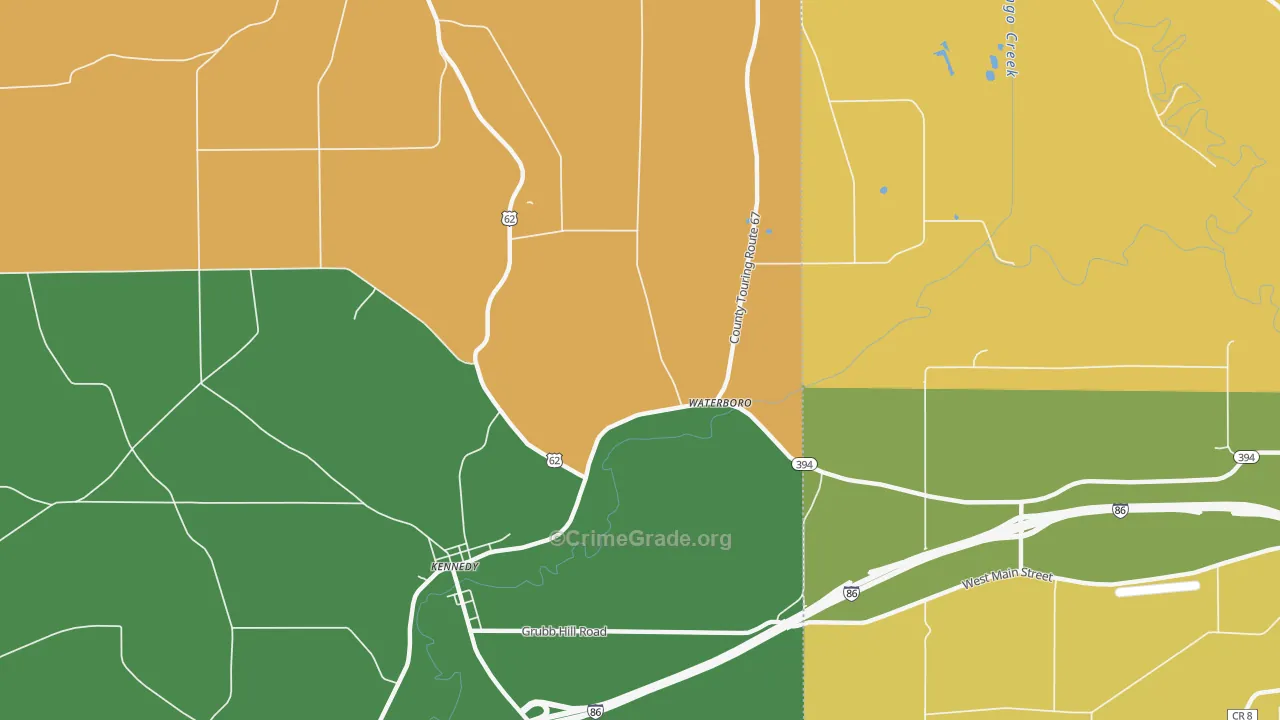 Waterboro, NY Map of Robbery Rates
