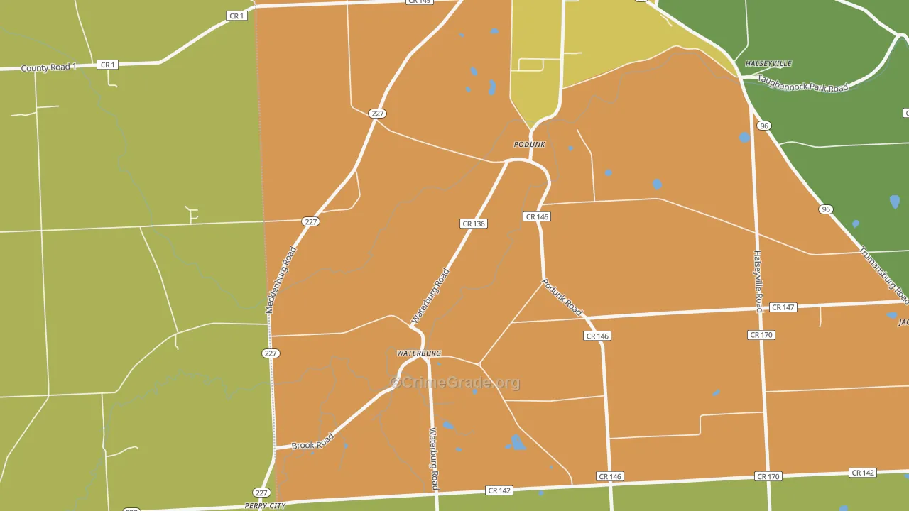 Waterburg, NY Map of Robbery Rates