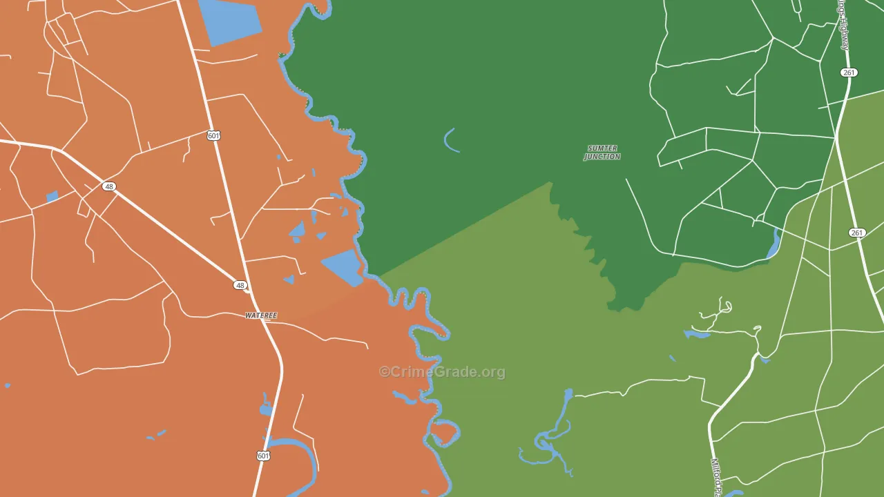 Wateree, SC Map of Robbery Rates