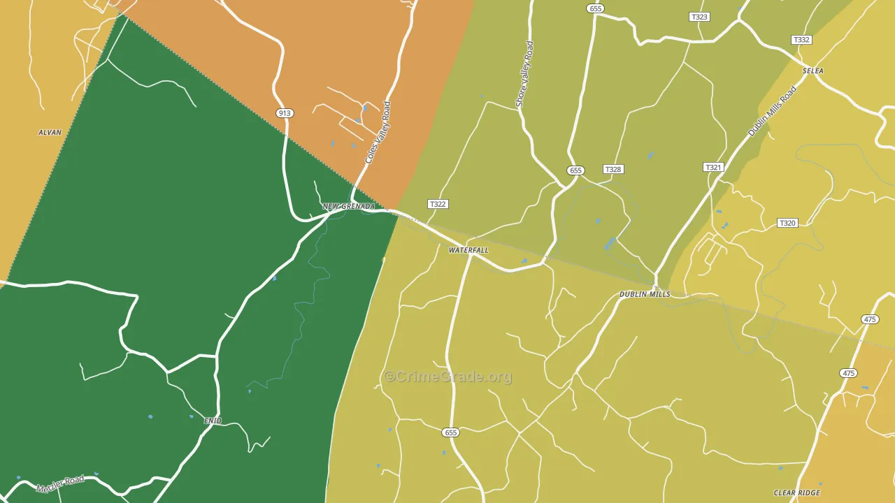 Waterfall, PA Map of Robbery Rates