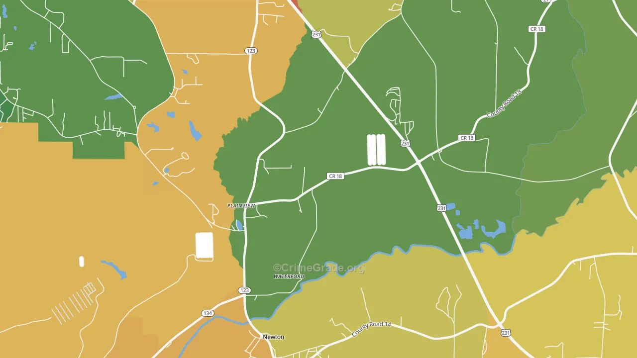 Waterford, AL Map of Robbery Rates