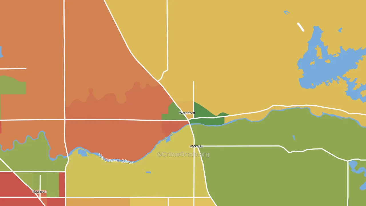 Waterford, CA Map of Robbery Rates