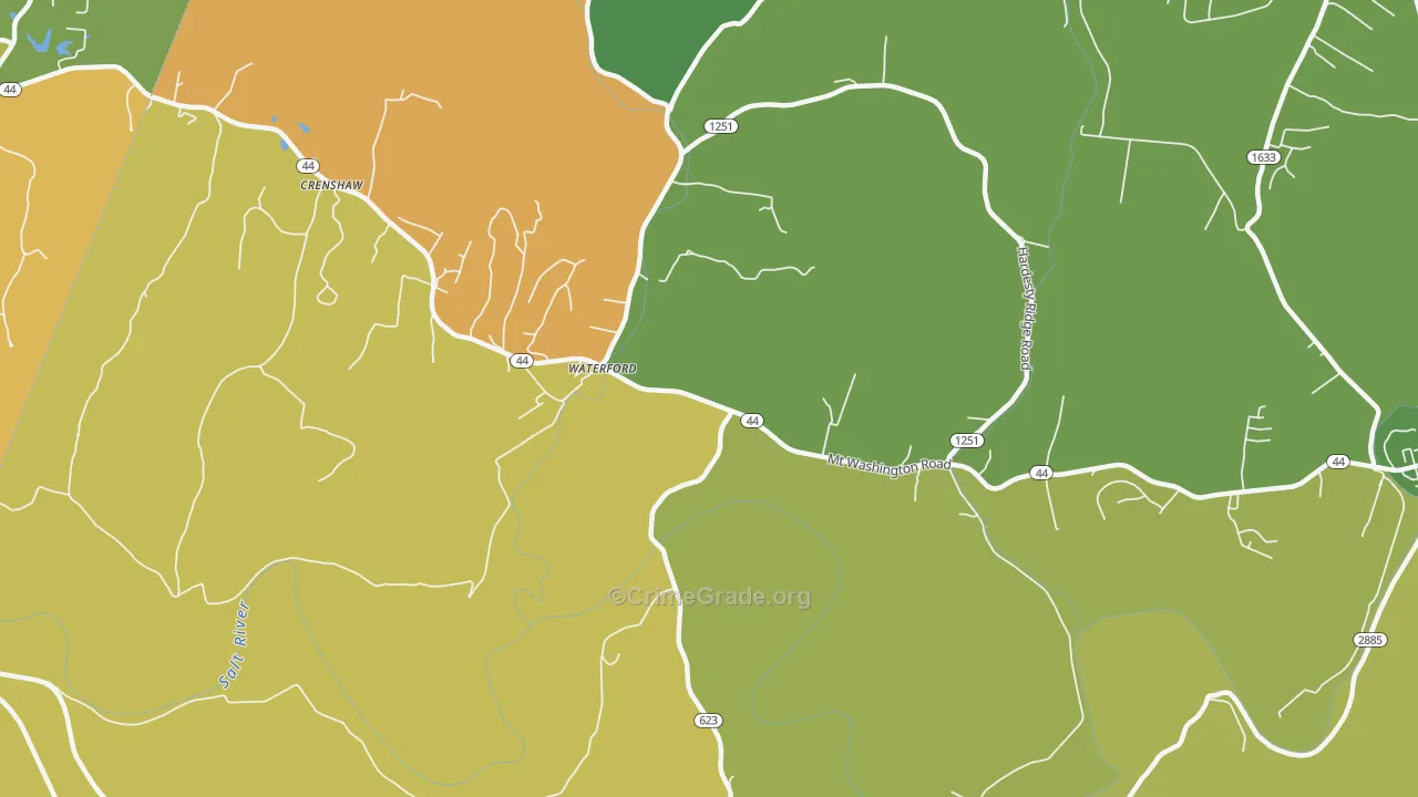 Waterford, KY Map of Robbery Rates