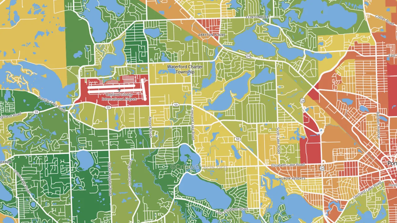 Waterford, MI Map of Robbery Rates