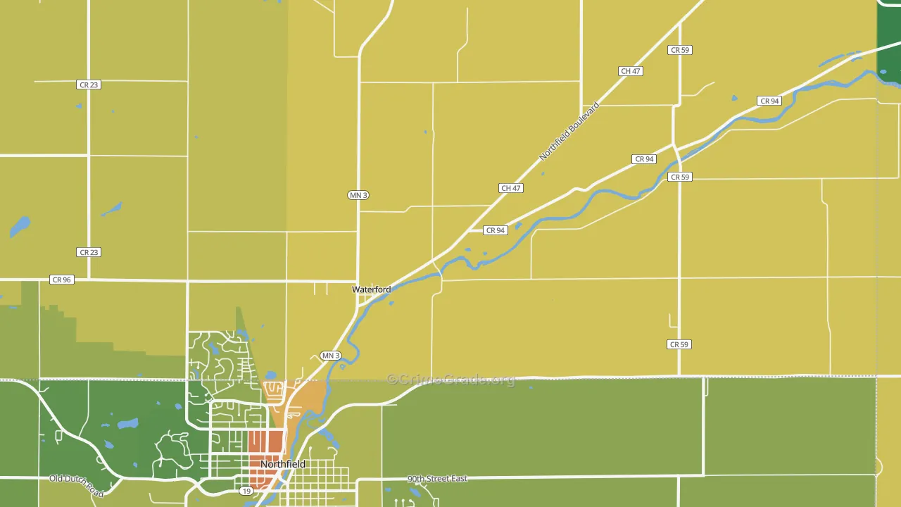 Waterford, MN Map of Robbery Rates