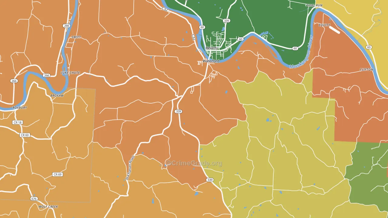 Waterford, OH Map of Robbery Rates