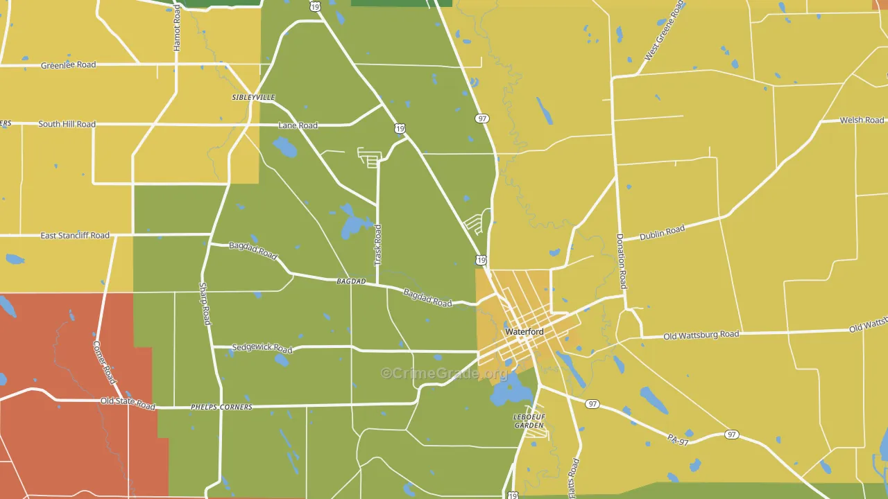 Waterford, PA Map of Robbery Rates