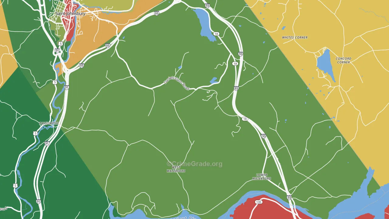 Waterford, VT Map of Robbery Rates