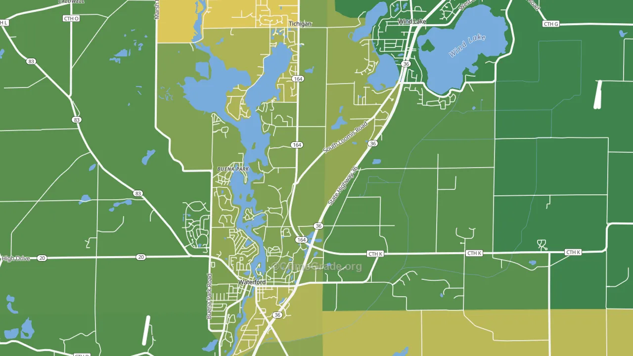 Waterford, WI Map of Robbery Rates