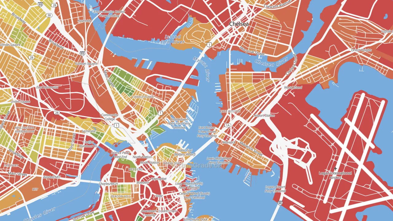Waterfront, Boston, MA Map of Robbery Rates