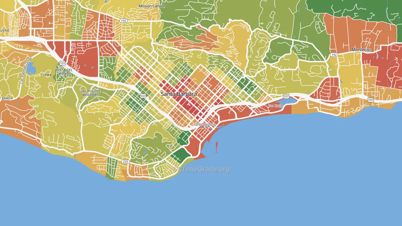 Waterfront, Santa Barbara, CA Map of Robbery Rates