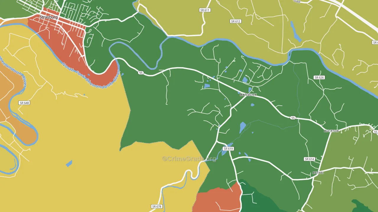 Waterlick, VA Map of Robbery Rates
