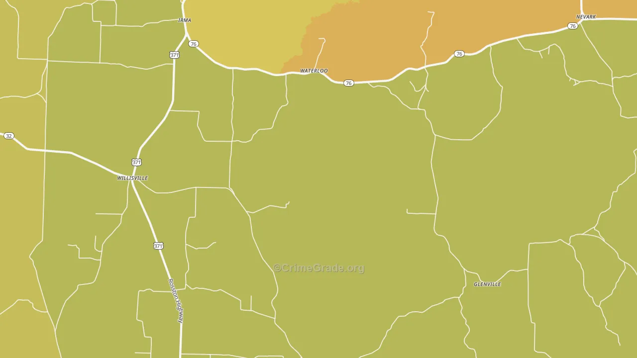 Waterloo, AR Map of Robbery Rates