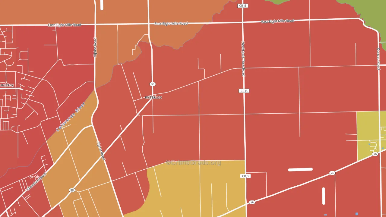 Waterloo, CA Map of Robbery Rates