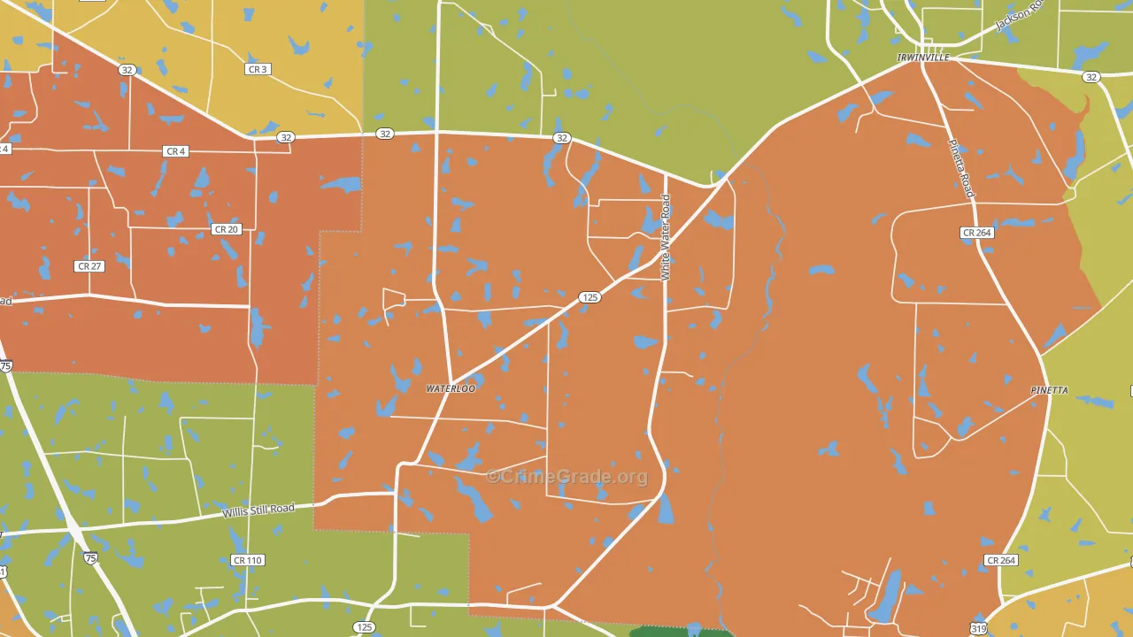 Waterloo, GA Map of Robbery Rates